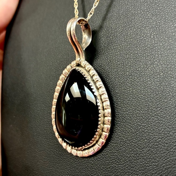 Navajo 925 Sterling Silver & Onyx: Earrings & Necklace Set - Picture 2 of 3